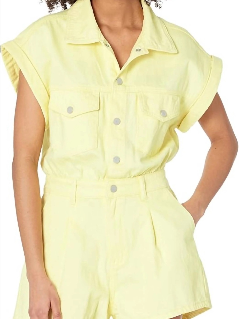 Blank NYC Lemon Yellow Sleeveless Collared Romper